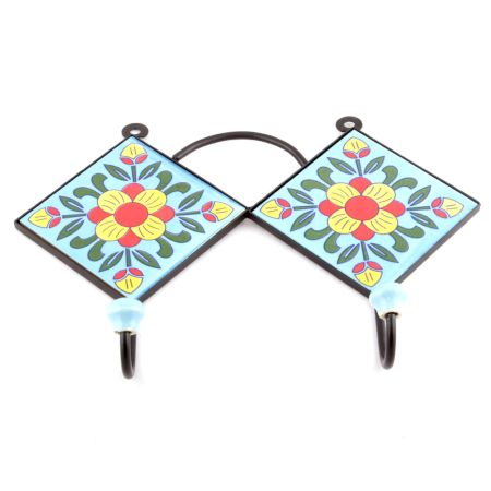 Turquoise And Yellow Floral Tiles Hooks